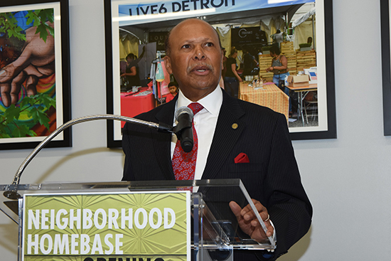 Detroit Mercy President Antoine M. Garibaldi discussed the vision for Neighborhood HomeBase.