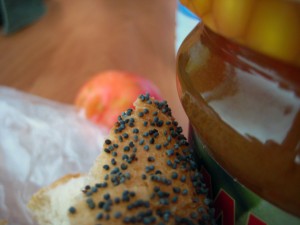 Honey, Fresh Roll, and Plum