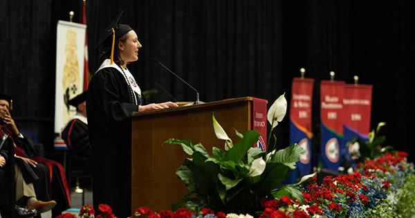 Valedictorian Mary Margaret Payne addresses the crowd.