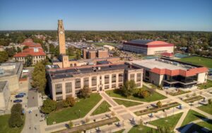An aerial photograph of Detroit Mercy's McNichols Campus, overlooking the Engineering building.
