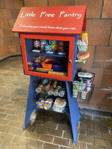 Little Free Pantry is stocked with food outside of the stairwell that leads to TDR.
