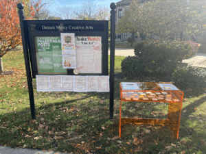 An image of the Detroit Mercy Write Something! Desk and the Creative Arts Kiosky