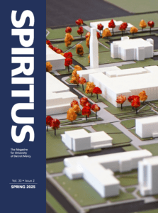 A cover of the Spiritus magazine from spring 2025, featuring a photo of a Architecture model of the McNichols Campus.