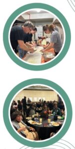 Two images depicting volunteers helping out at TENN community meal.