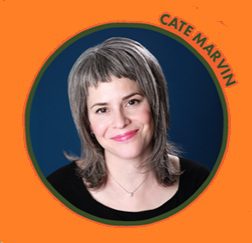 Headshot of Cate Marvin on an orange background