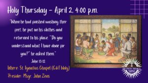 A graphic for Holy Thursday Mass on April 2, 4 p.m.
