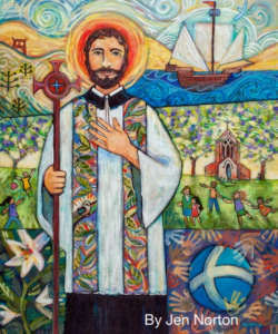 A colorful painting of St. Francis Xavier by Jen Norton