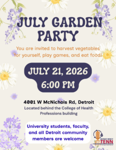 A graphic for TENN's July Garden Party, July 21, 2026, at 6 p.m., with other details and information also on the graphic, as well as a Titan Equity Nourish Network logo.