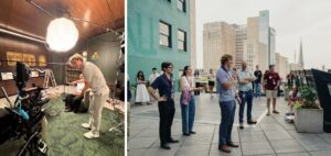 Two images of Lance Poole working at internship at Rocket