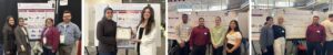 Collage of four images of UDM students and faculty members standing before presentation boards