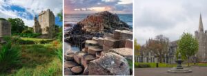 Three photos of historical sites in Ireland