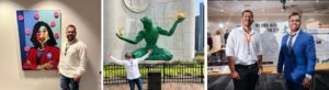 A collage of three images of Prashant Lambodari in his Mayor office fellowship endeavors